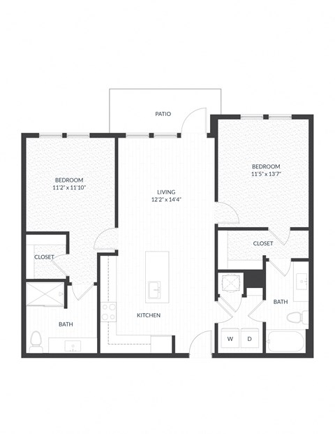 Floor plan for 2 beds, 2 baths, 1061 sqft